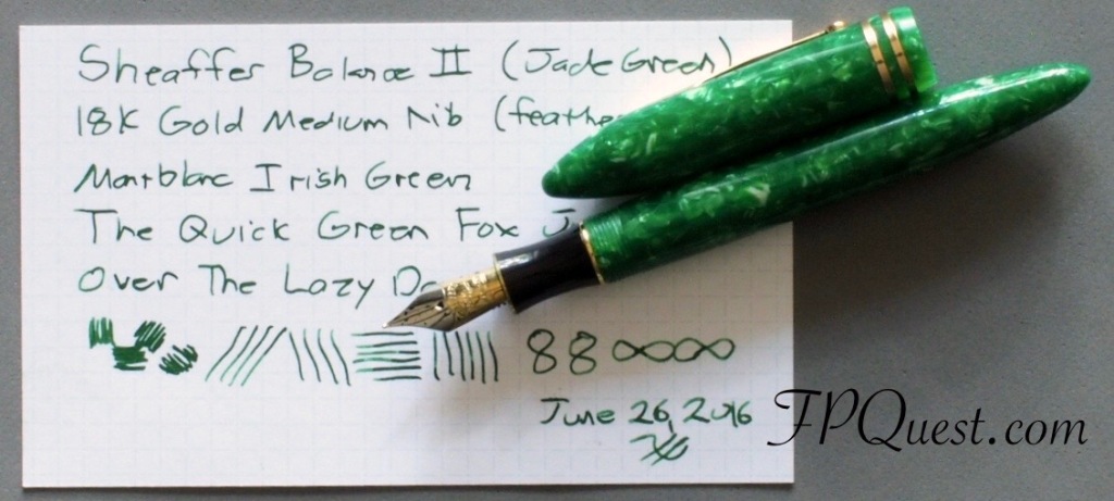 Sheaffer Balance II Jade Green with writing sample