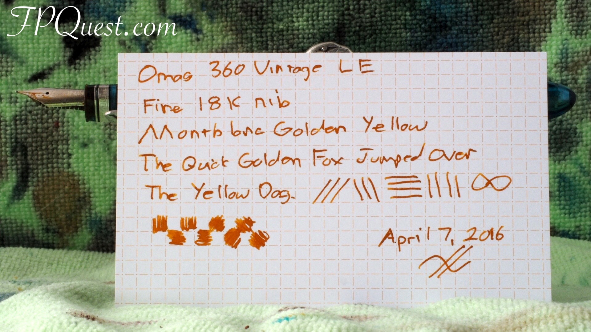 Omas 360 Vintage LE fine nib with Montbanc Golden Yellow writing sample