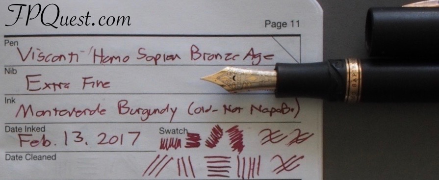 Visconti Homo Sapient Bronze Age with Monteverde Burgundy writing sample