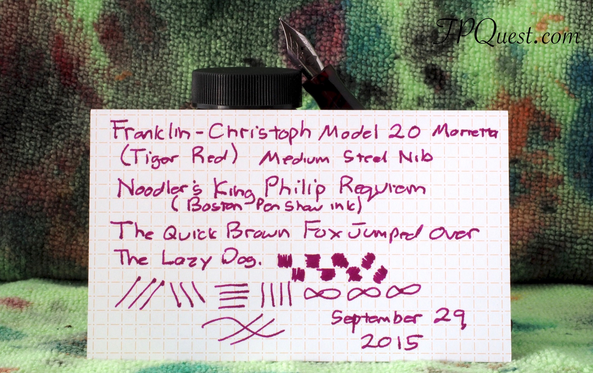 Franklin-Christoph Model 20 with Noodler's King Philip Requeim writing sample